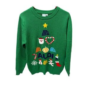 Aldi Gear Ugly Christmas Sweater Size S Green Holiday Tree Graphic Knit